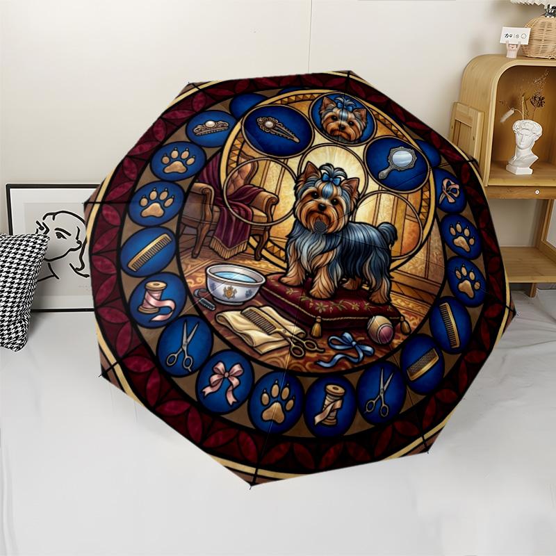 Glass Yorkshire Terrier pattern umbrella, portable and foldable design, 8 ribs, a casual accessory for Halloween, Christmas, and birthday gifts.