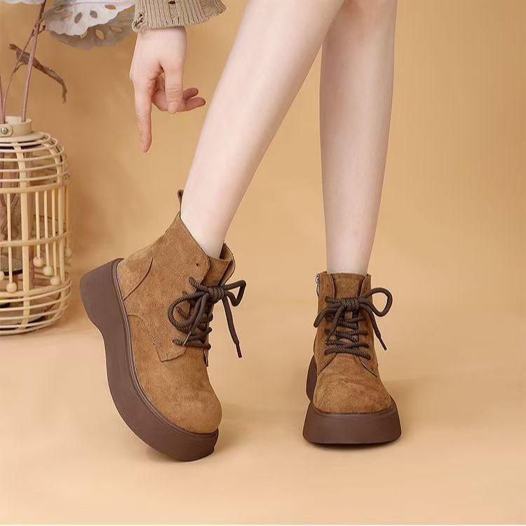 Fashion versatile lace-up muffin soft-soled short boots British retro thick-soled low-top Martin boots women's winter new models