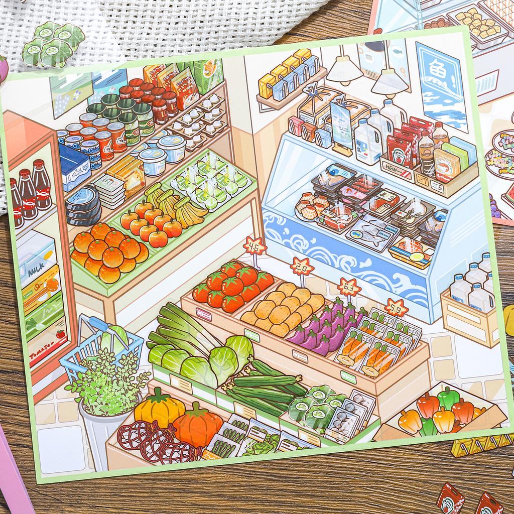 Kawaii 3D Cartoon Miniature Scene Fun Simulation Store Management Style Stickers DIY Scrapbook Materials Scene Stickers