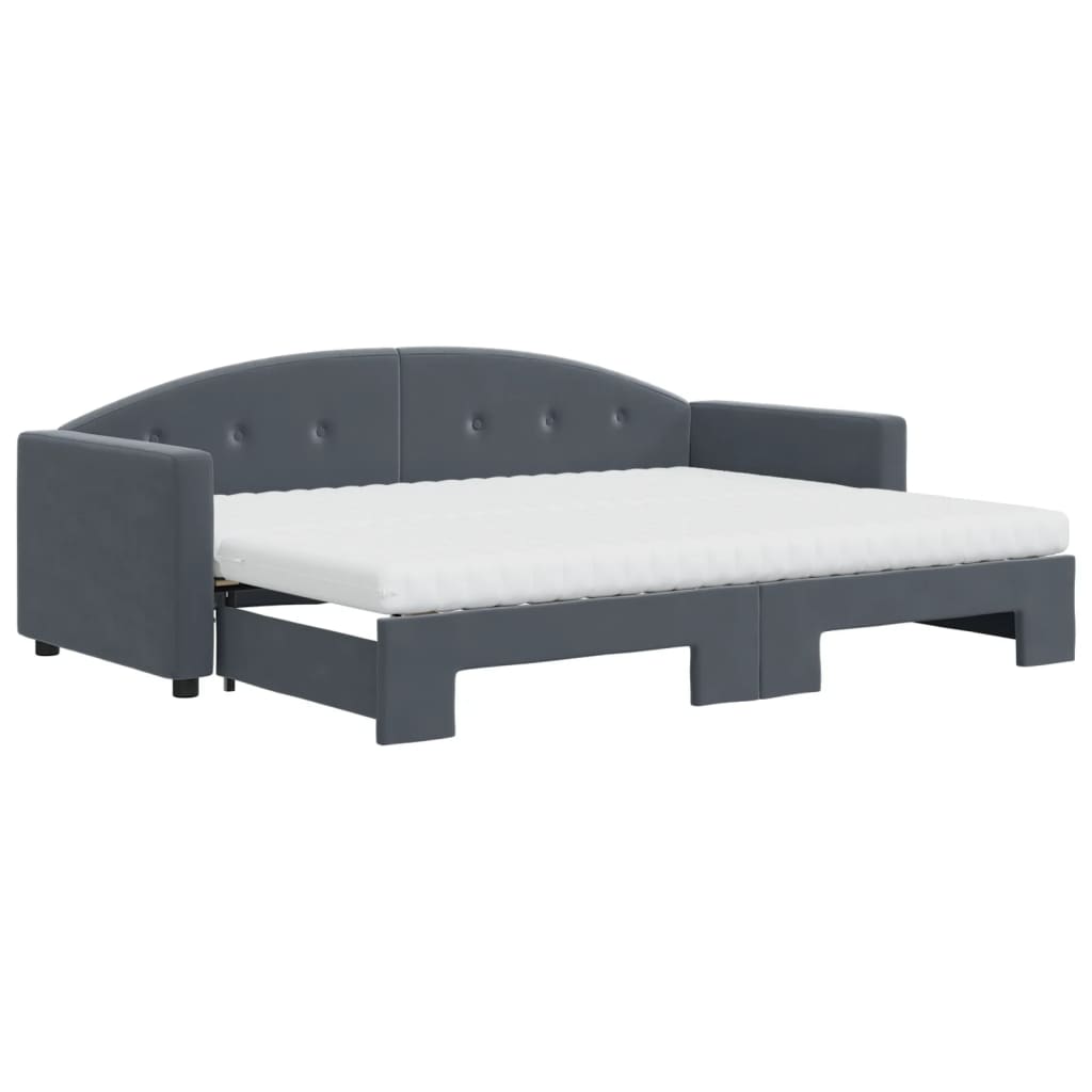 Vidaxl Sofa Rozsuwana Z Materacami, Ciemnoszara, 80X200 Cm, Aksamit