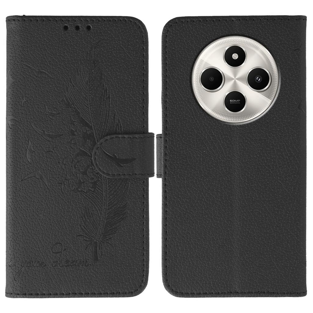 Phone Case For Xiaomi Poco C75 4G/Poco M7 5G/Redmi 14C 4G/14R 5G Feather Imprint PU Leather Wallet Cover
