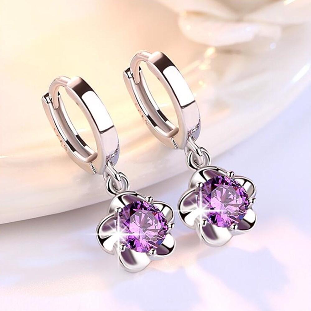 925 Sterling Silver Earrings Jewelry High Quality Retro Simple Pattern Purple White Zircon Earrings Sale
