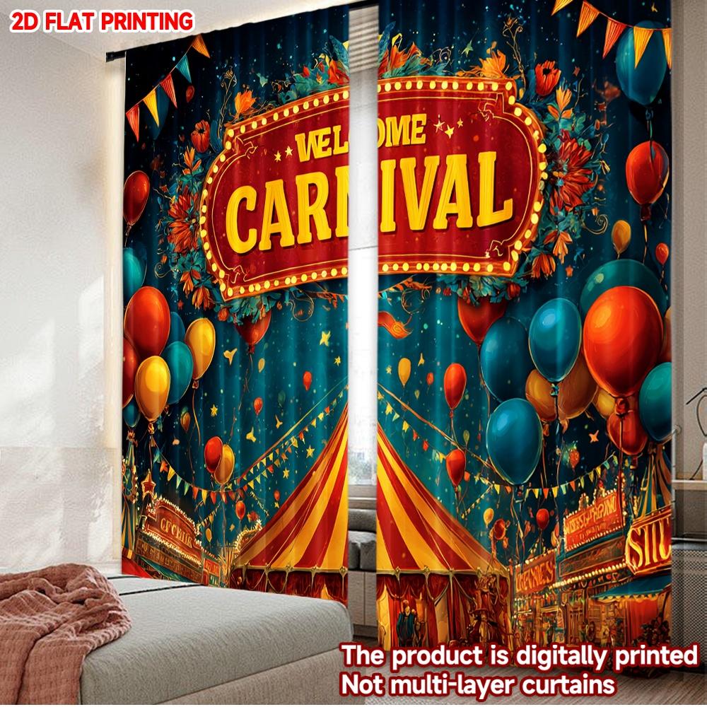 2D flat printing 2pcs Curtain Drapes Carnival Celebration Night Digital Printed Polyester Drapes Seasonal Party & Holiday Decor