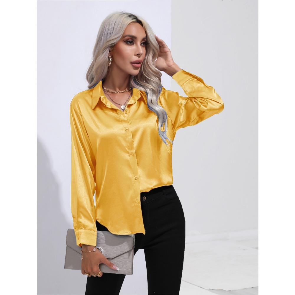 Women's New Popular Satin Shirt Imitates Silk Long Sleeved Shirt