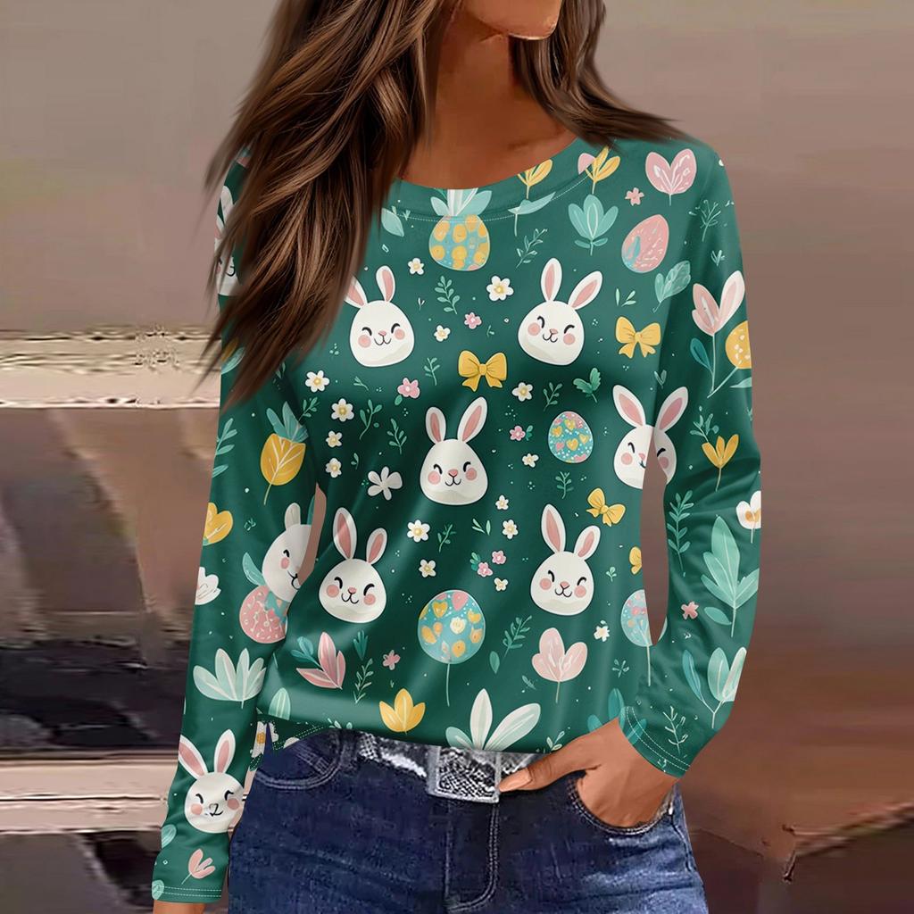 Женская модная повседневная свободная футболка с принтом и круглым вырезом с разрезом и длинным рукавом, женский топ