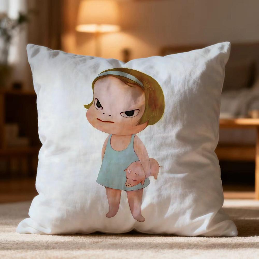 Fashion Y-YYoshitomo Nara Cushion Cover Soft Washable Pillow Case Multi-Scene for Couch Bed Travel Office Use