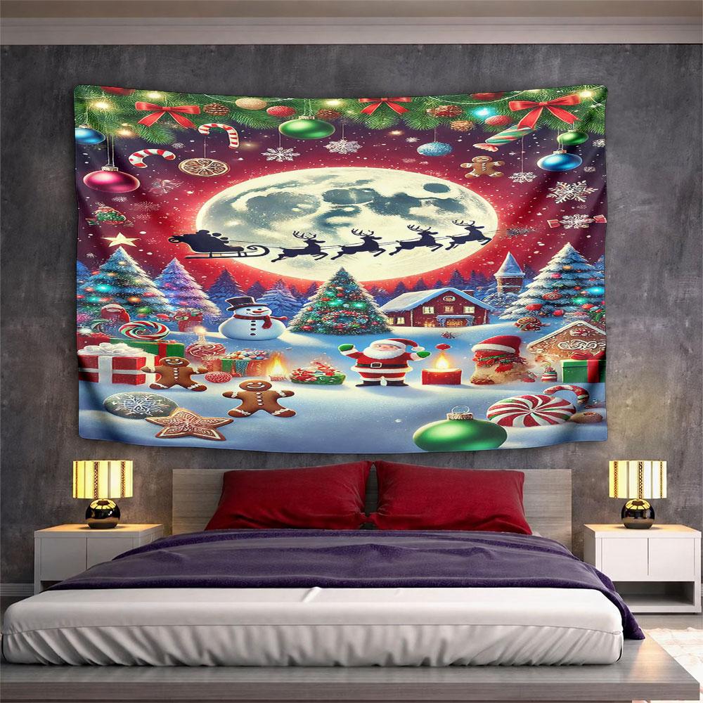 "Christmas Eve Winter Wonderland Scene" Pattern Wall Hanging Tapestry Decorative Tapestry Home Decor for Bedroom and Living Room