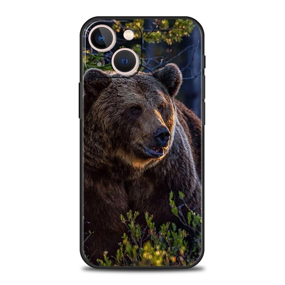 Забавный роскошный чехол для телефона с бурым медведем для iPhone 13 15 14 12 11 Pro MAX XR X SE XS 7 8 Plus, мягкий силиконовый черный чехол