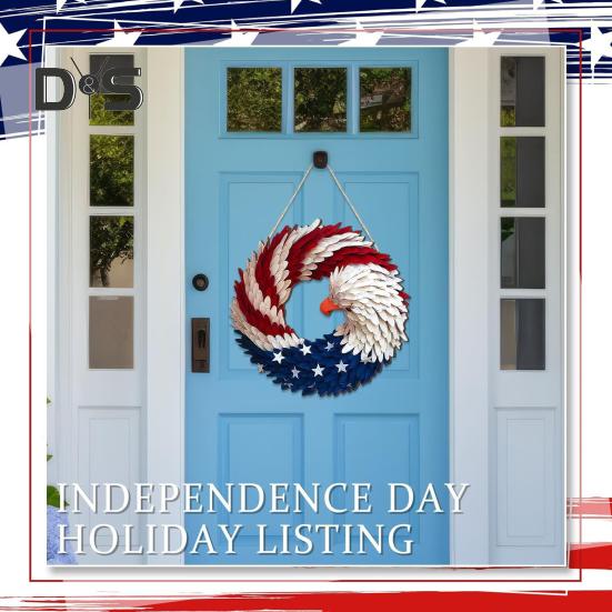 Деревянный орел, дверной знак, американские обновленные крылья, венок, украшение на День независимости 4 июля, патриотический висячий венок для дома, стены, крыльца, офиса