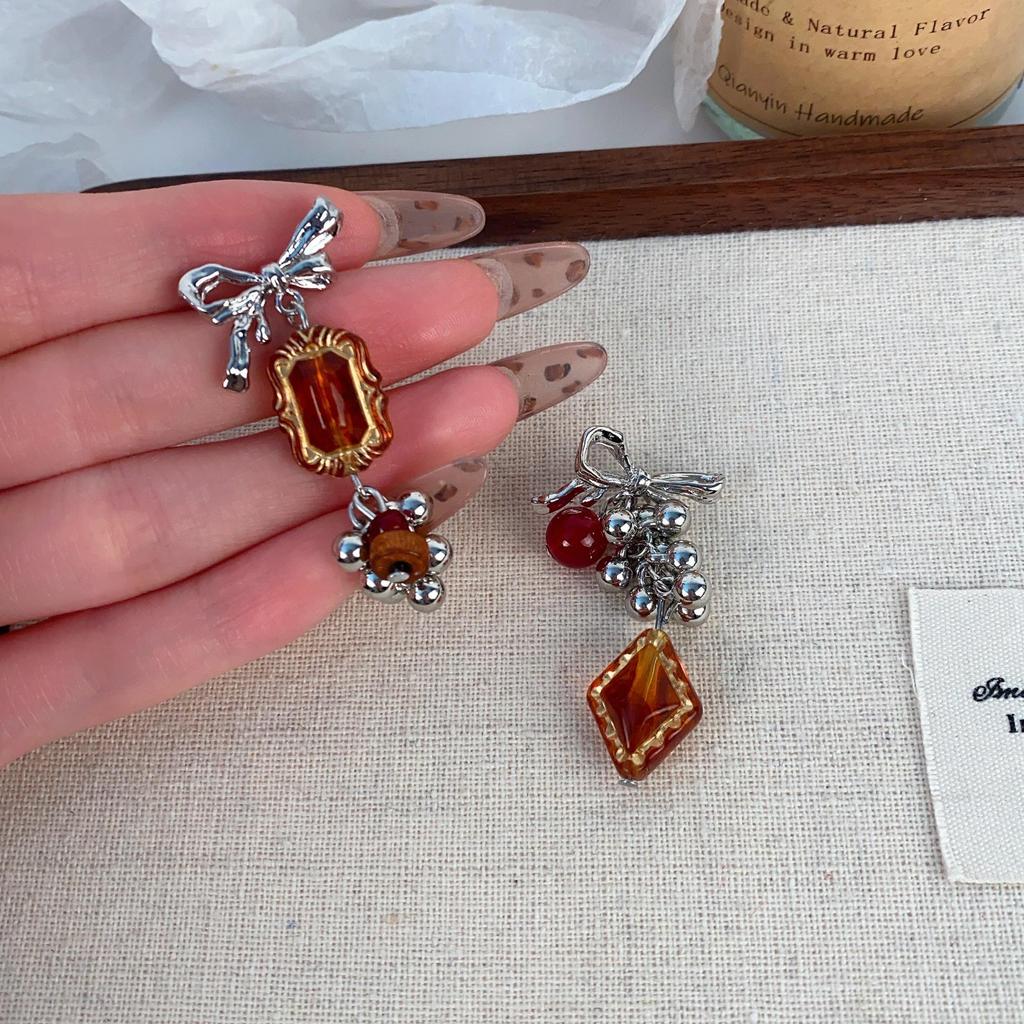 Серьги-подвески с бриллиантами в стиле ретро из янтаря для женщин – элегантный многосферный дизайн