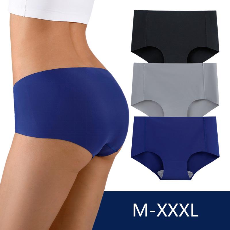 Женские бесшовные трусы для девочек размера M-XXL, комплект из 3 трусиков из ледяного шелка, женские трусы со средней посадкой