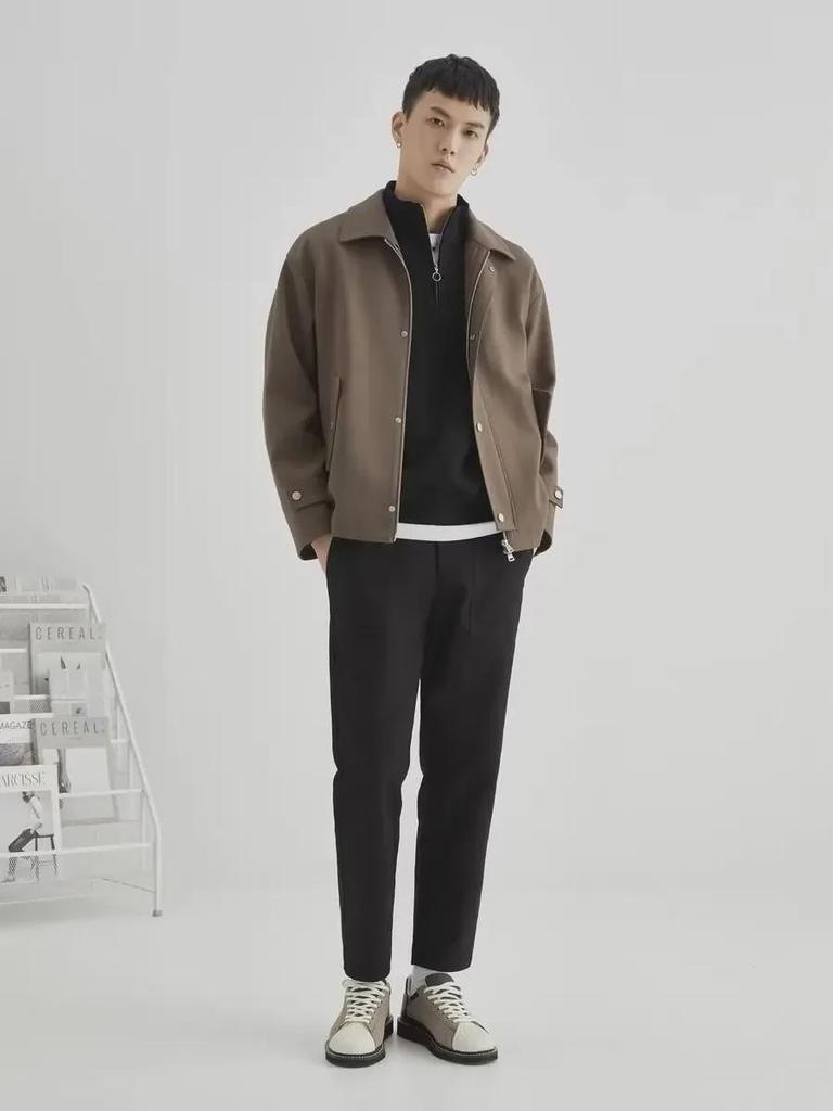 Мужской свитер из японской шерсти в стиле ретро с вафельной отделкой и застежкой-молнией на половину длины 2023 года, мода весна/осень.