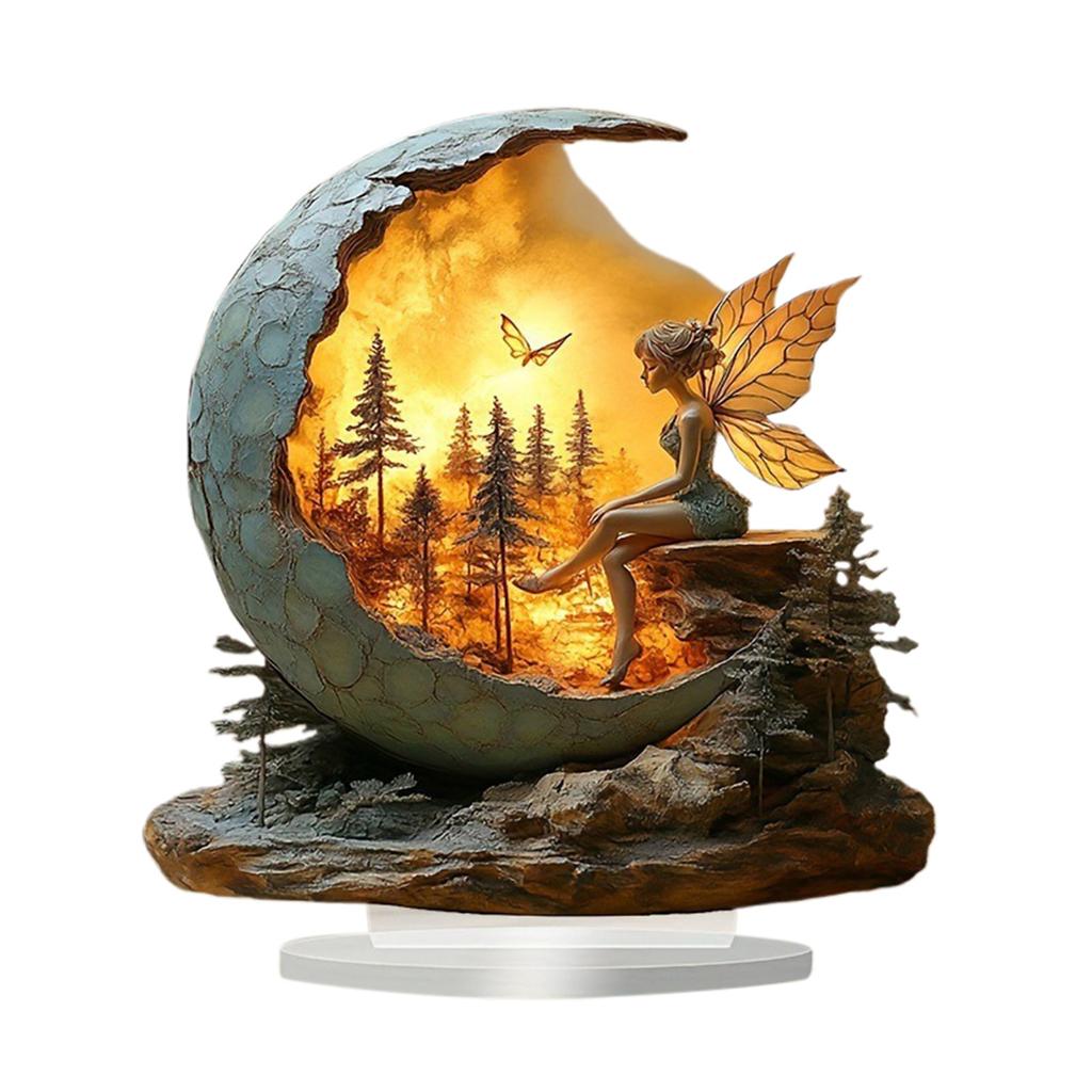 Forest Fairy Decorations Cute Crescent Fairy Art Ornaments Tabletop Centerpieces for Home