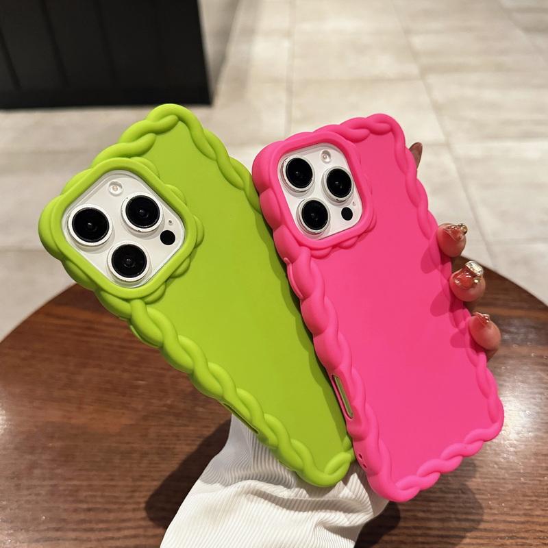 Cute Candy Color Matte Shockproof Case For iPhone 16 15 Pro Max 14 Pro 13 12 11 Wave Frame Clear Soft TPU Phone Cover