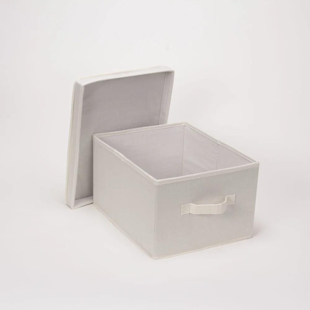 Large Canvas Storage Box with Lid Stacking Organizer Seasonal Items Toys Clothes Home Dorm Folding Storage Solution