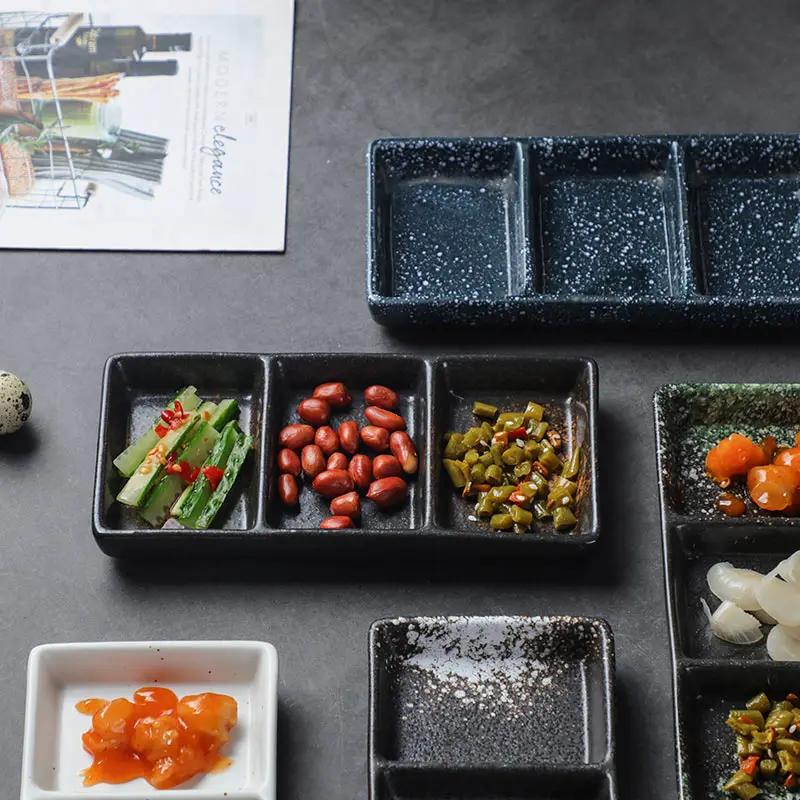 7.5 Inchs Ceramics 3 Grids Dipping Sauce Plate Japanese Retro Household Vinegar Dish Restaurant Hot Pot Dipping Sauce Tableware