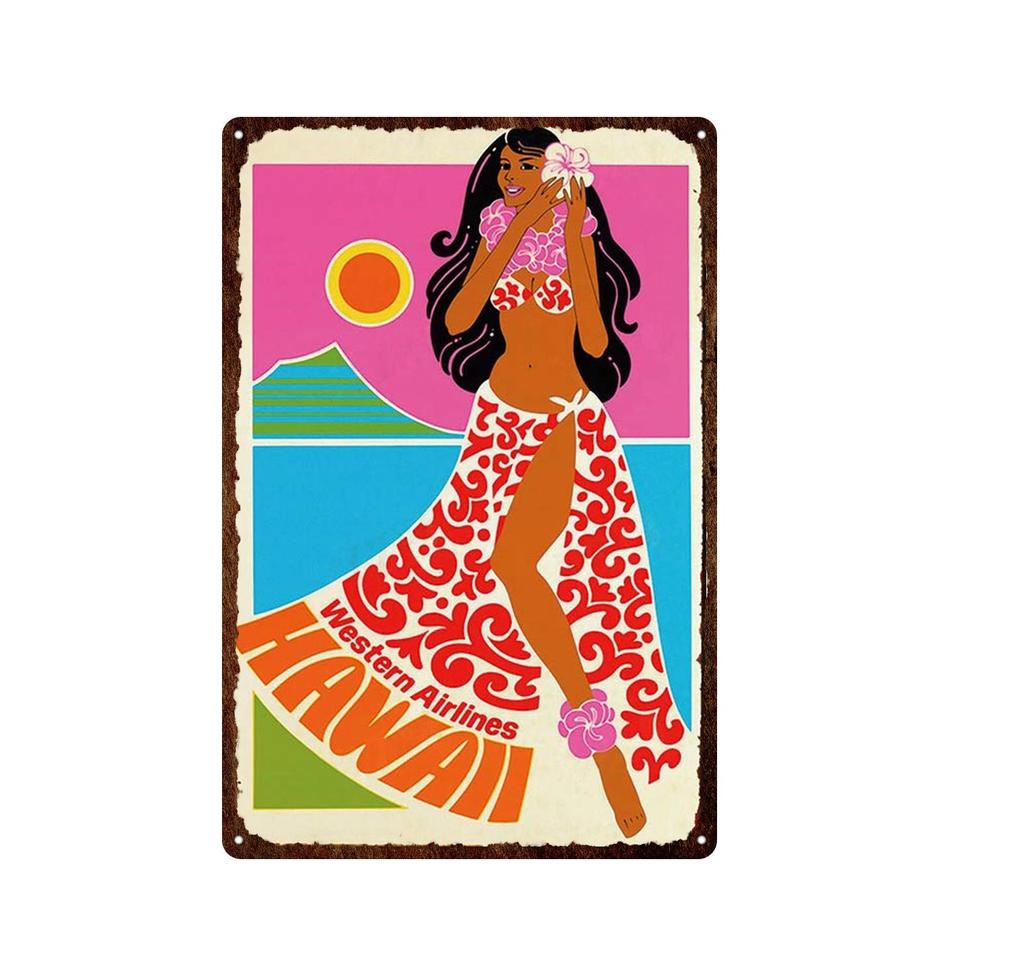Гавайи Вайкики Приморский Пейзаж Металлическая Оловянная Вывеска Известный Туристический Город Ретро Серфинг/Декоративная Налет Для Автомобиля Железная Живопись 20*30 см