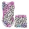 Kids Girls Gymnastics Yoga Dance Sport Sets Fancy Print Leotard and Shorts Dancewear Outfits
