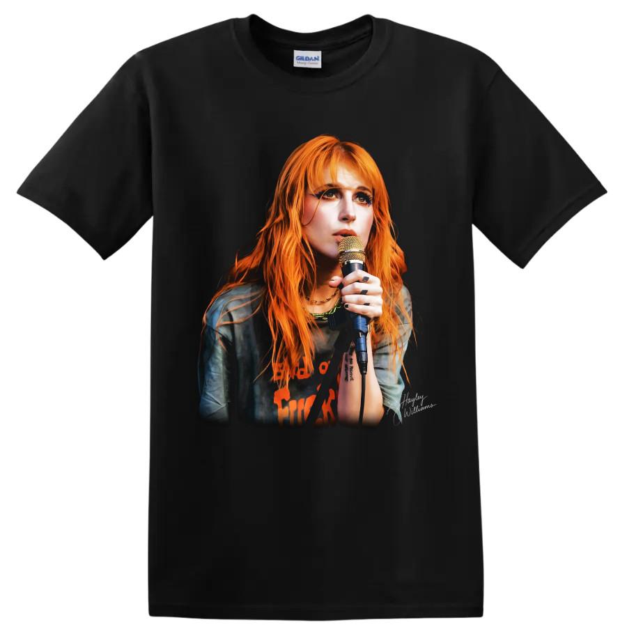 Hayley Williams Music Poster T Shirt Orange Hair Singer Microphone Tee