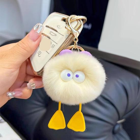 Плюшевый мультяшный брелок с шариком, большие глаза, снятие стресса, нечеткий круглый шар, игрушка, сделай сам, мини-металлическое кольцо, брелок, кулон, украшение для рюкзака, подарок на день рождения