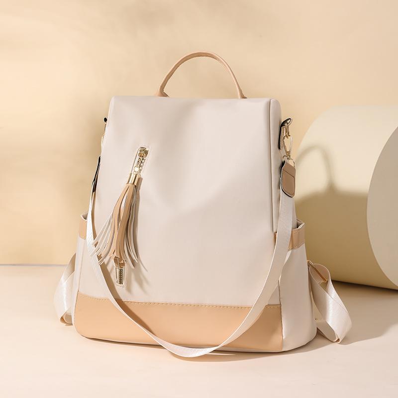 Contrast Color Backpack Women's Tassel Backpack Lightweight Large Capacity Handbag Shoulder Bag