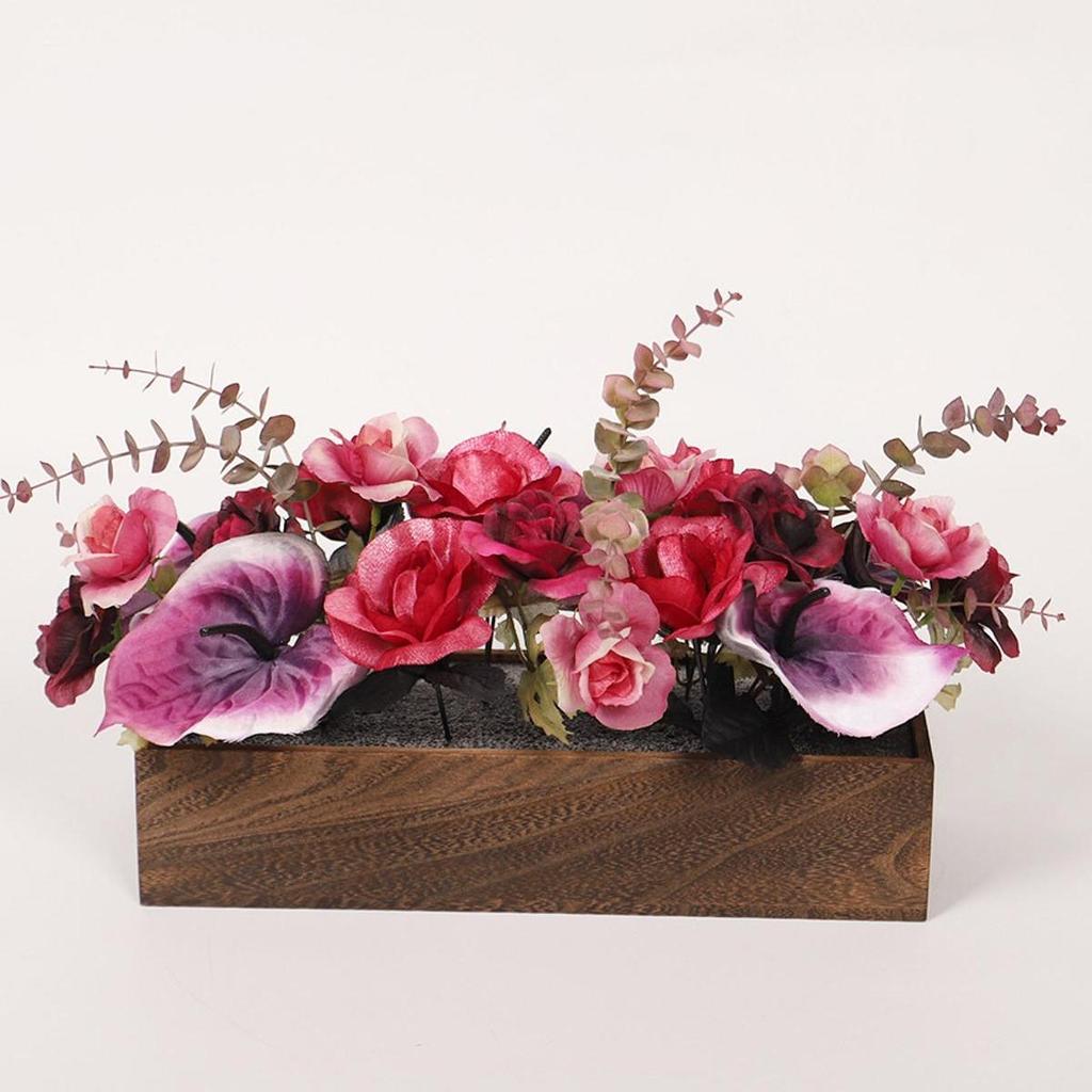 Artificial Flowers Potted with Pot Flower Rectangular Simulation Silk Planter Box for