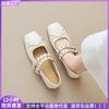 Square Head Single Shoes Women's Flat Bottom Shallow Mouth Bow Soft Sole Ballet Shoes with Mary Jane
