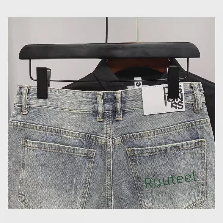 Модные зеленые облегающие мужские джинсовые шорты с вышивкой, летняя коллекция 2023 г.