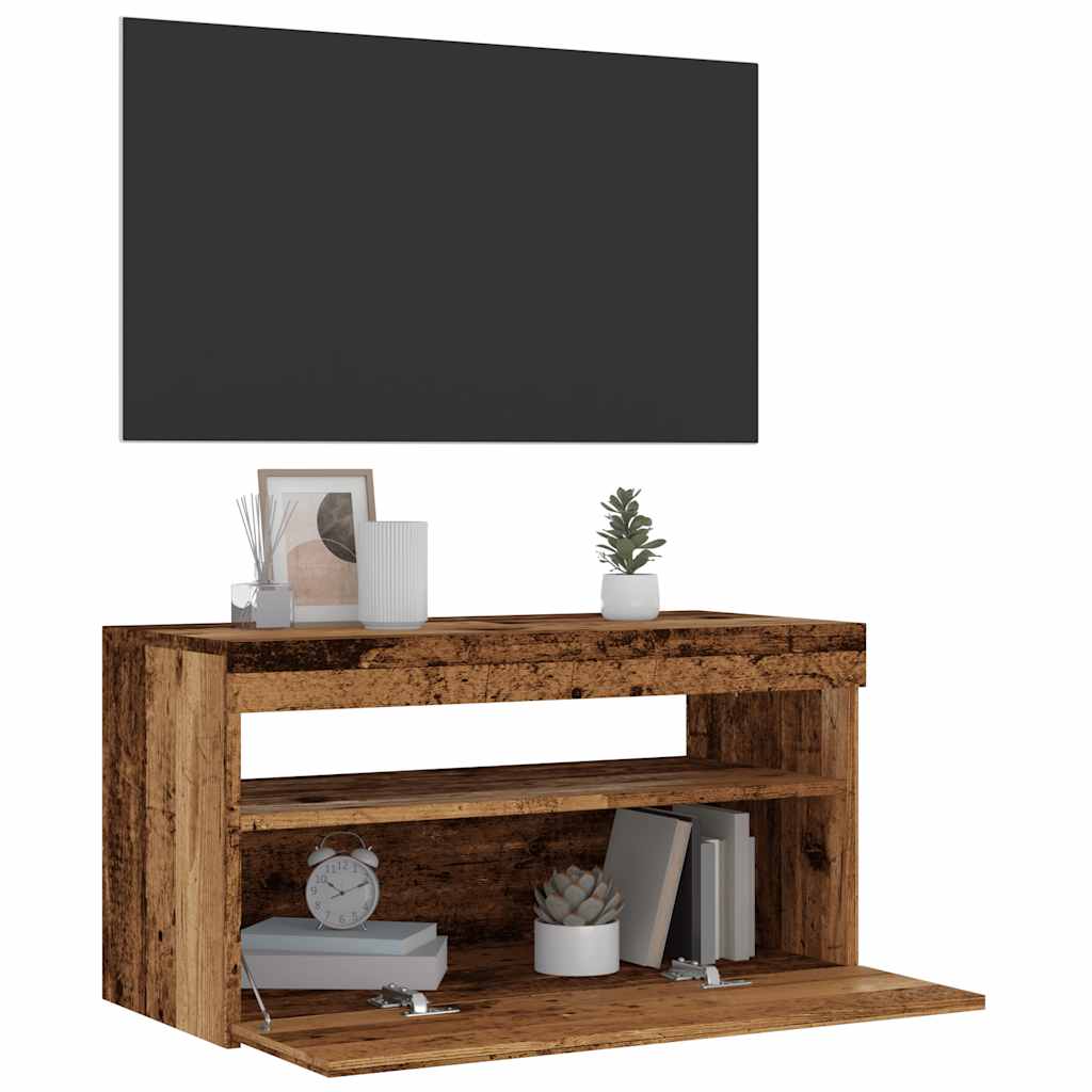Vidaxl Szafka Pod Tv Z Oświetleniem Led, Stare Drewno, 75X35X40 Cm