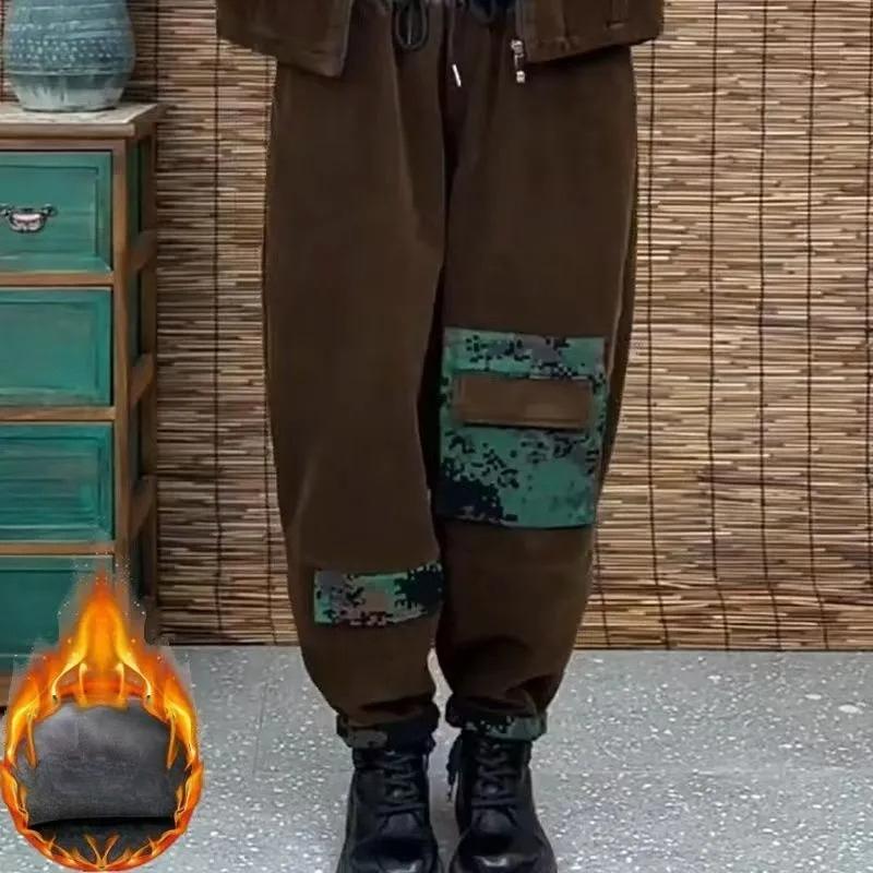 Plus Velvet Thick Corduroy Winter Hooded Suit Mother Is Thin Women's Western Style Fashion Jacket Two-piece Suit