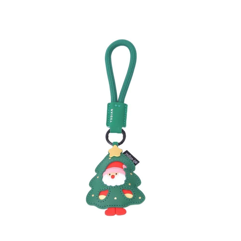 Exquisite Christmas Key Ring Sewn Leather Elk Pendant Versatile Santa Claus Keychain  Kids
