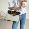 2024 Colorblock Platinum Lychee Grain Cowhide Shoulder Bag - Casual Commuter Handbag