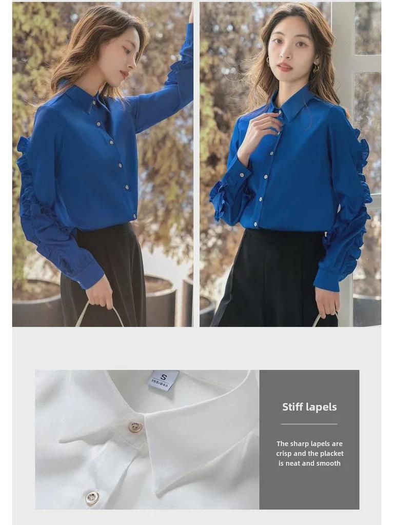 Новая женская приталенная однотонная универсальная рубашка с длинным рукавом для весны и осени