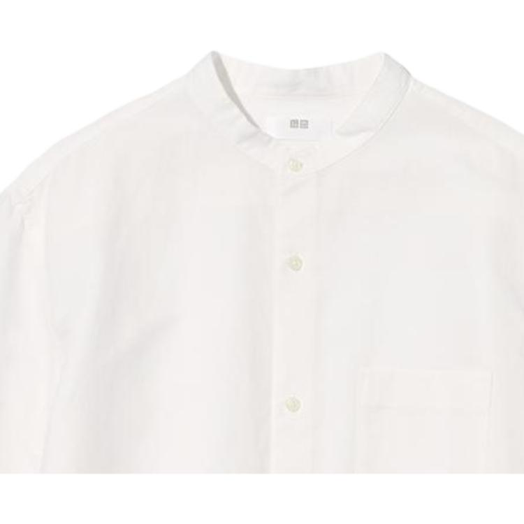 Uniqlo Однотонная рубашка с воротником-стойкой с коротким рукавом Мужские рубашки Цвет: вне белого 457438-30