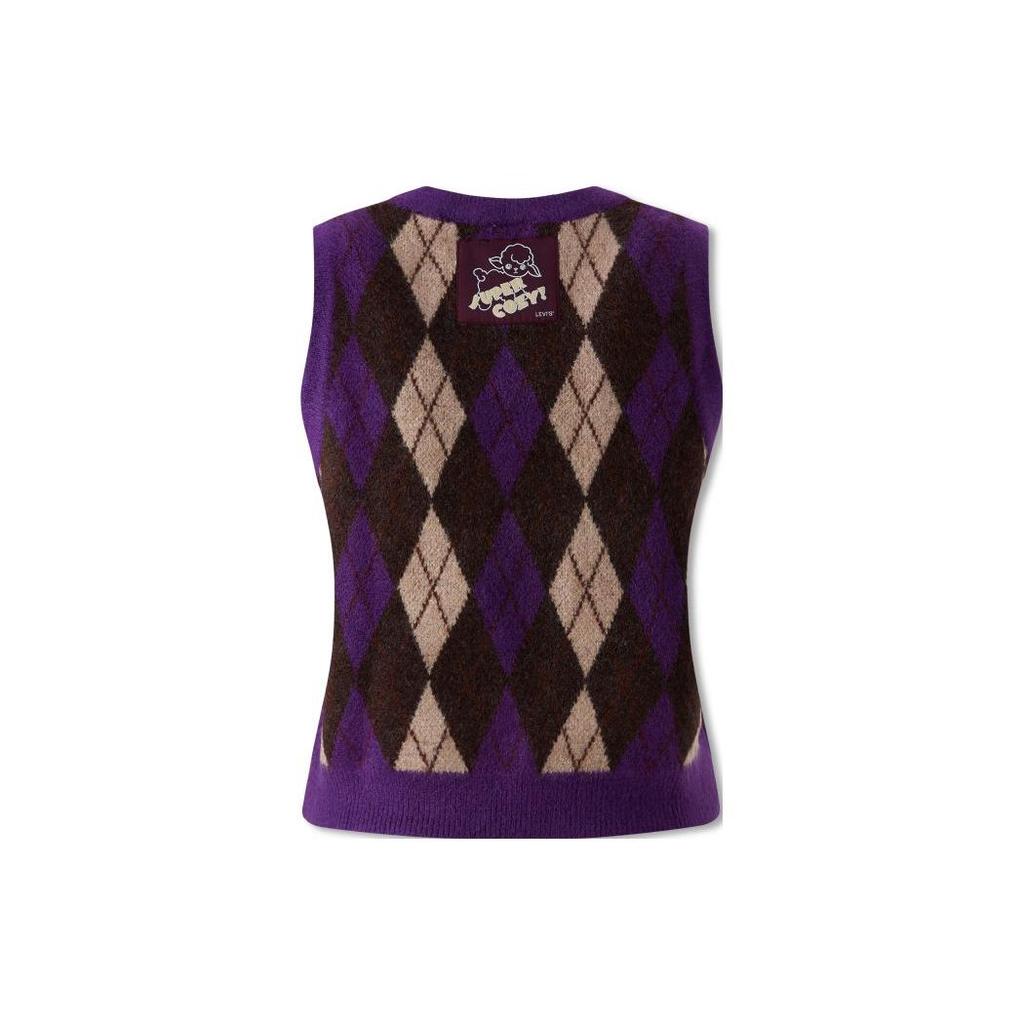 Levis Diamond Pattern Round Neck Sleeveless Knit Sweater Women Sweater Purple A4239-0000