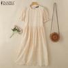ZANZEA Women Summer Round Neck Short Sleeve Patchwork Embroidery Long Dress