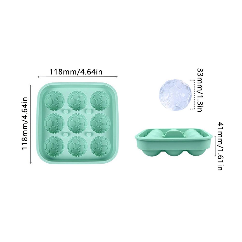 3D Football Shape Silicone Ice Cube Mold,9 Grid Reusable Ice Ball Maker with Lid for Whiskey Cocktail Drinks,Camping ice cube