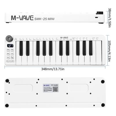M-VAVE SMK-25mini MIDI-клавиатура, перезаряжаемая 25-клавишная MIDI-клавиатура, мини-портативная USB-клавиатура