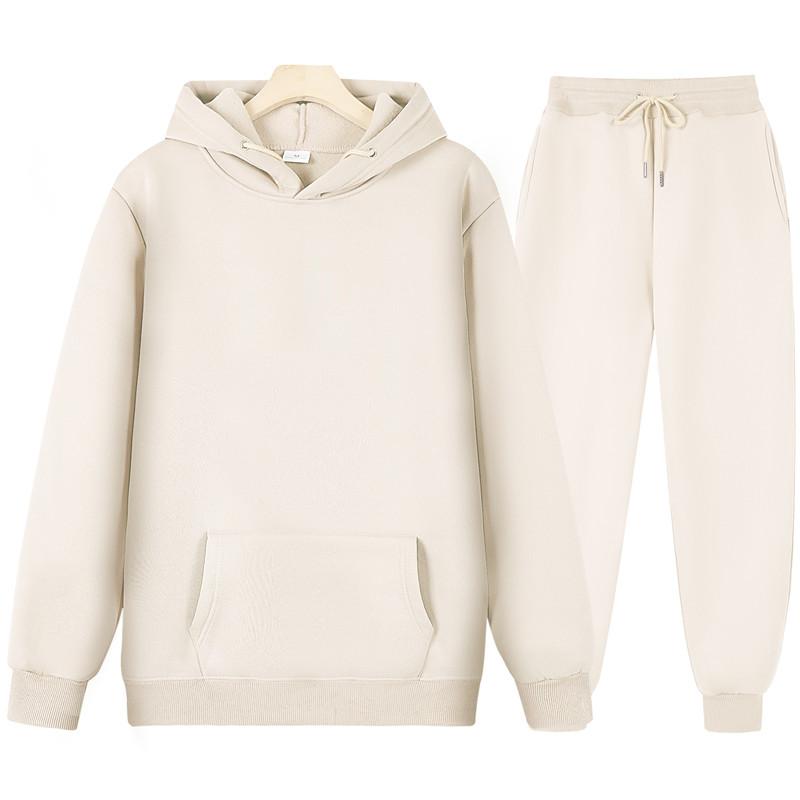 Женский спортивный костюм с длинными рукавами, толстовки с капюшоном, повседневный однотонный толстый пуловер и длинные брюки, комплект из 2 предметов, спортивный костюм