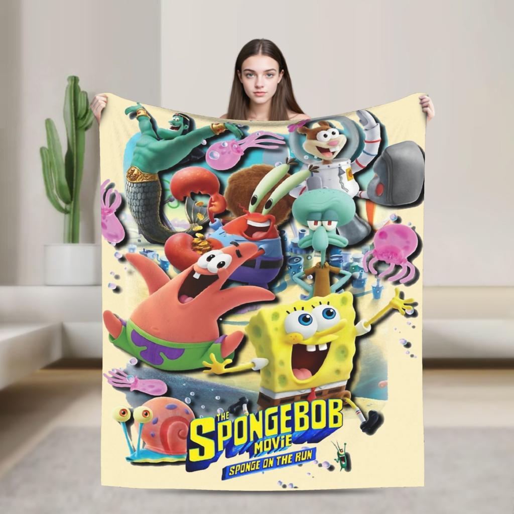SpongeBob SquarePants Cartoon Blankets Squidward Flannel Funny Breathable Throw Blanket for Chair Covering Sofa Textile Decor