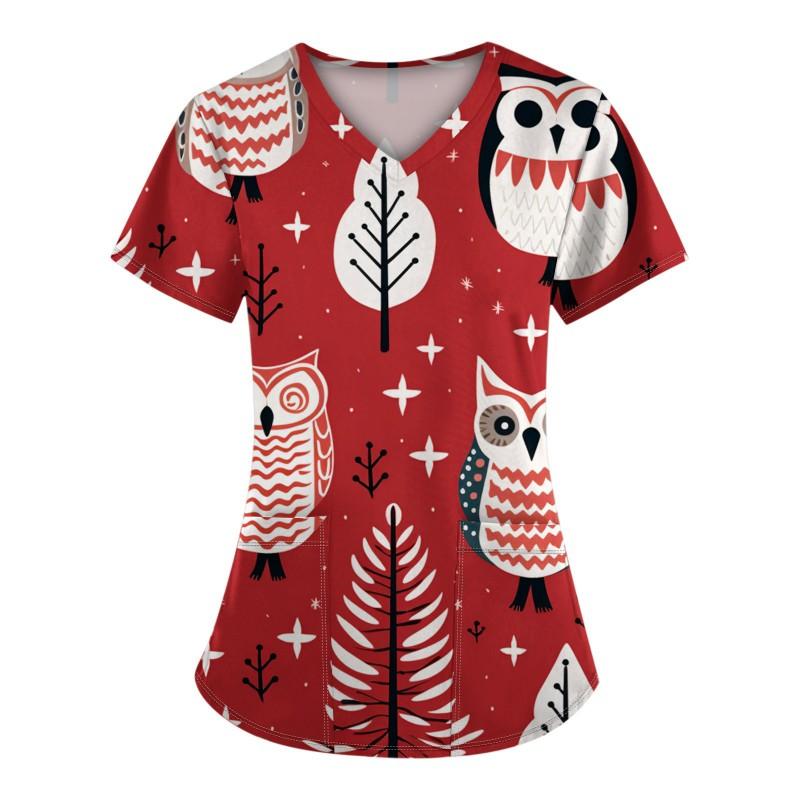 3D Snowman Print V-Neck Short Sleeve T-Shirt Women Men Casual Workwear Comfort Fit 2025