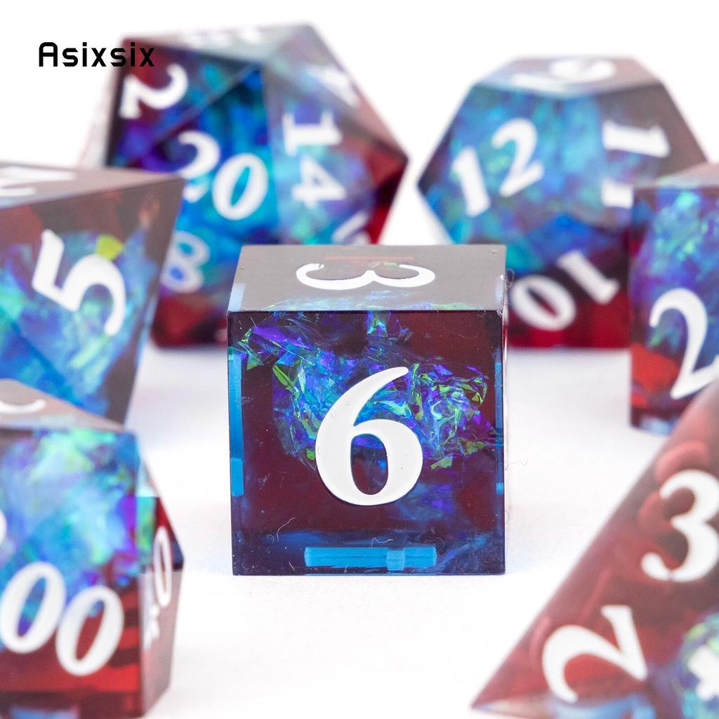 7 Pcs Blue Red Resin White Number Sharp Edge Dice Polyhedral Dice Suitable for Role-Playing RPG Board Game