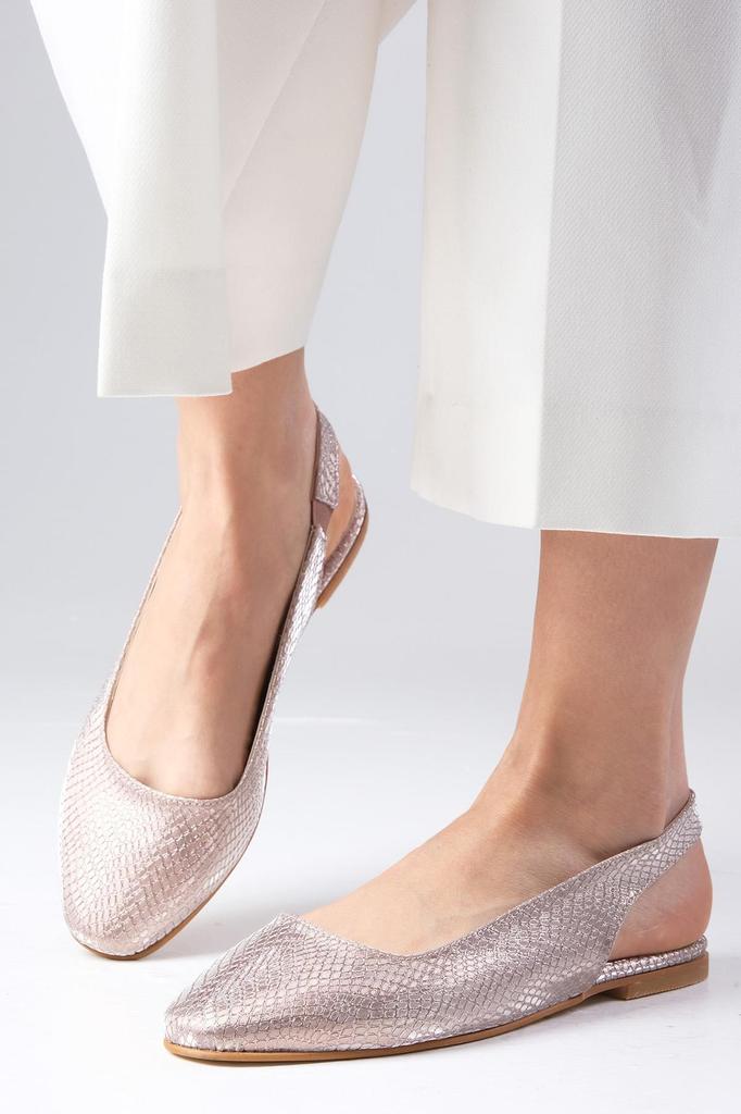 Женские туфли на плоской подошве, балетки Ally Powder Color со змеиным узором, тупым носком и открытой спиной