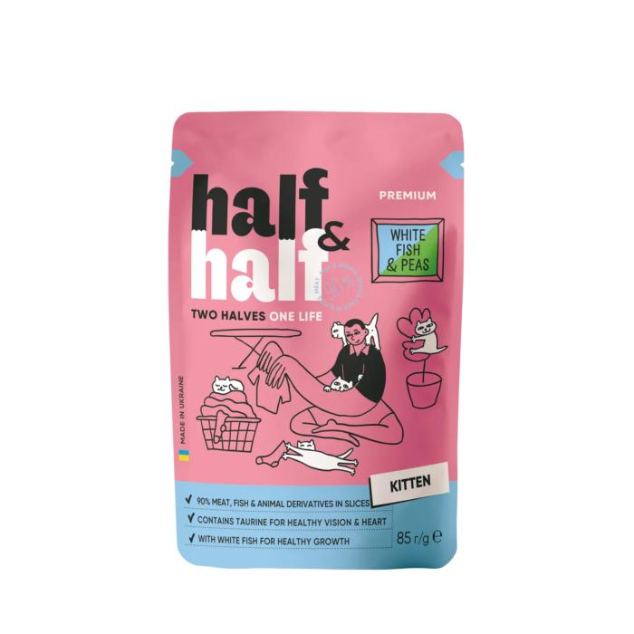 Half&Half Wet Food for Kitten Junior White Fish Peas in Jelly 85g