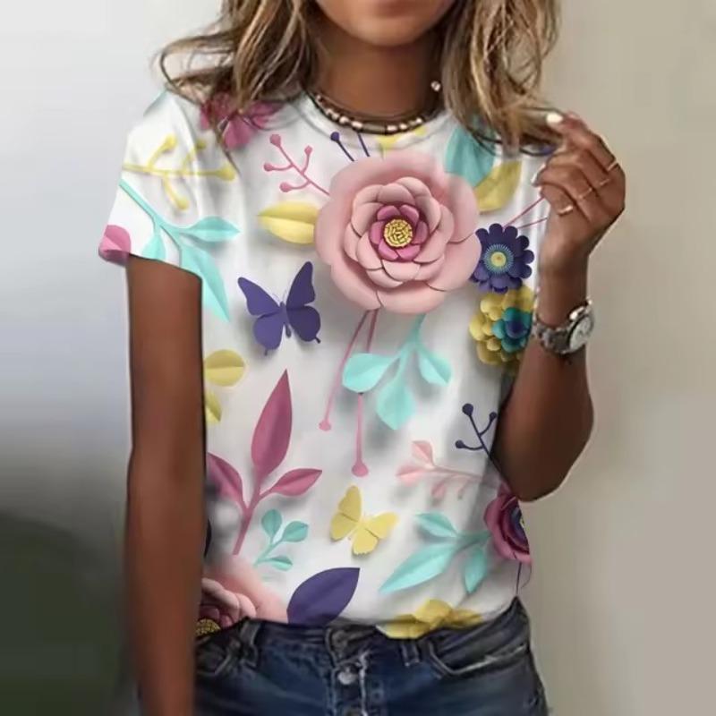 Женская футболка с принтом в виде 3D-бабочки, женская футболка с круглым вырезом, повседневная футболка Harajuku Y2k Fashion, свободный топ большого размера