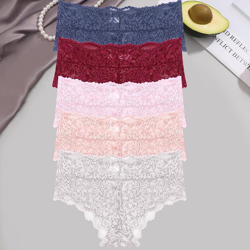 5Pcs/Set Sexy Floral Lace Panties Women Briefs Low Waist Soft Lingerie Comfortable Female Underwears Girls Intimates Panties