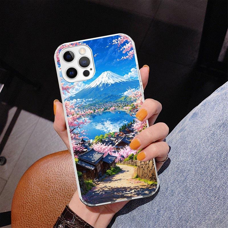 Японская вишня Гора Фудзи Чехол для телефона Для iPhone 13 12 Mini 11 Pro Max XS XR X SE 7 8 Plus 5S 5 6S 6 Подарок Печатный чехол Fundas