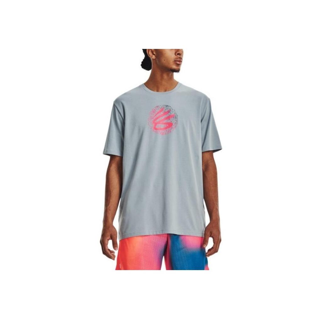 Under Armour Curry Series Logo Print Crew Neck Basketball T-Shirt Men Tops Blue 1378028-465