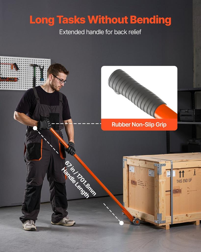 Prylever Bar, 4990 kg Weight Capacity, 1.7 m Carbon Steel Handle Lever Dolly, Pry Lever Bar with Wheels for Large Pallets, Heavy Items, Concrete