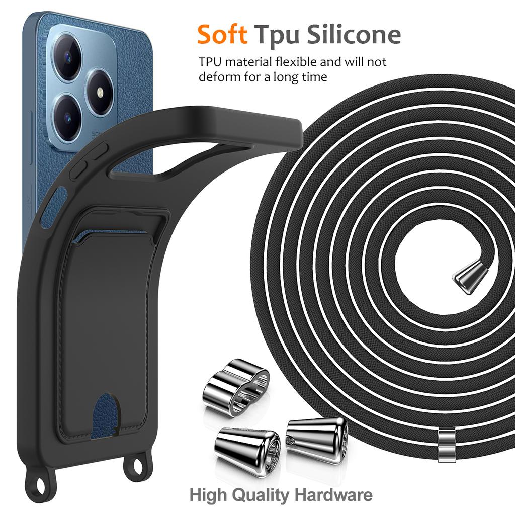 Для Realme Note 60x 4G/C63 4G/C61 4G/C61 (Индия) Чехол для 4G/Narzo N63 4G/Note 60 Силиконовый с держателем для карт Задняя крышка со шнурком